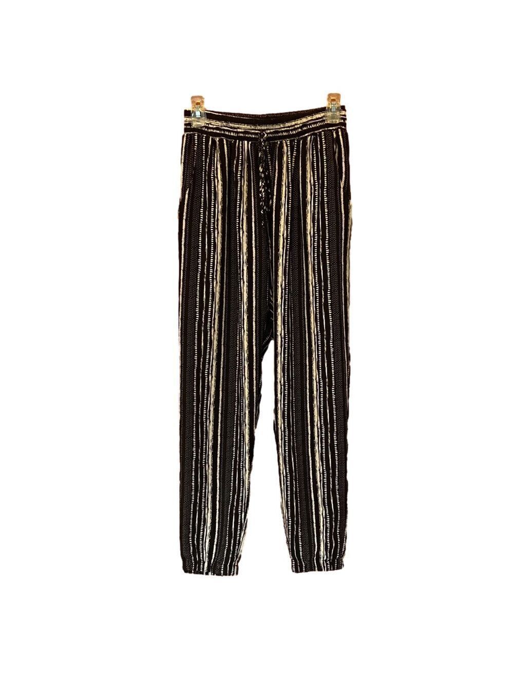 Tyche Black and White Stripped Pattern Drawstring Waist Joggers Size Large